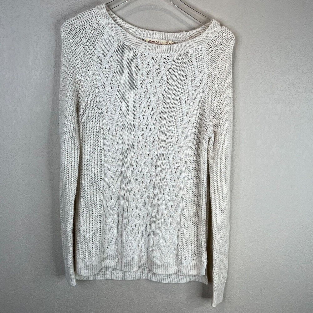 Faded Glory Women's Plus Cable Knit Crewneck Sweater Size M Long Sleeve Tusk